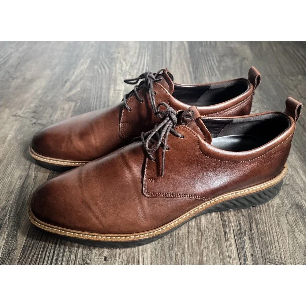 ECCO Men's ST.1 Hybrid Cognac Brown Plain Toe Dress Shoes EU 45 Size 11-11.5